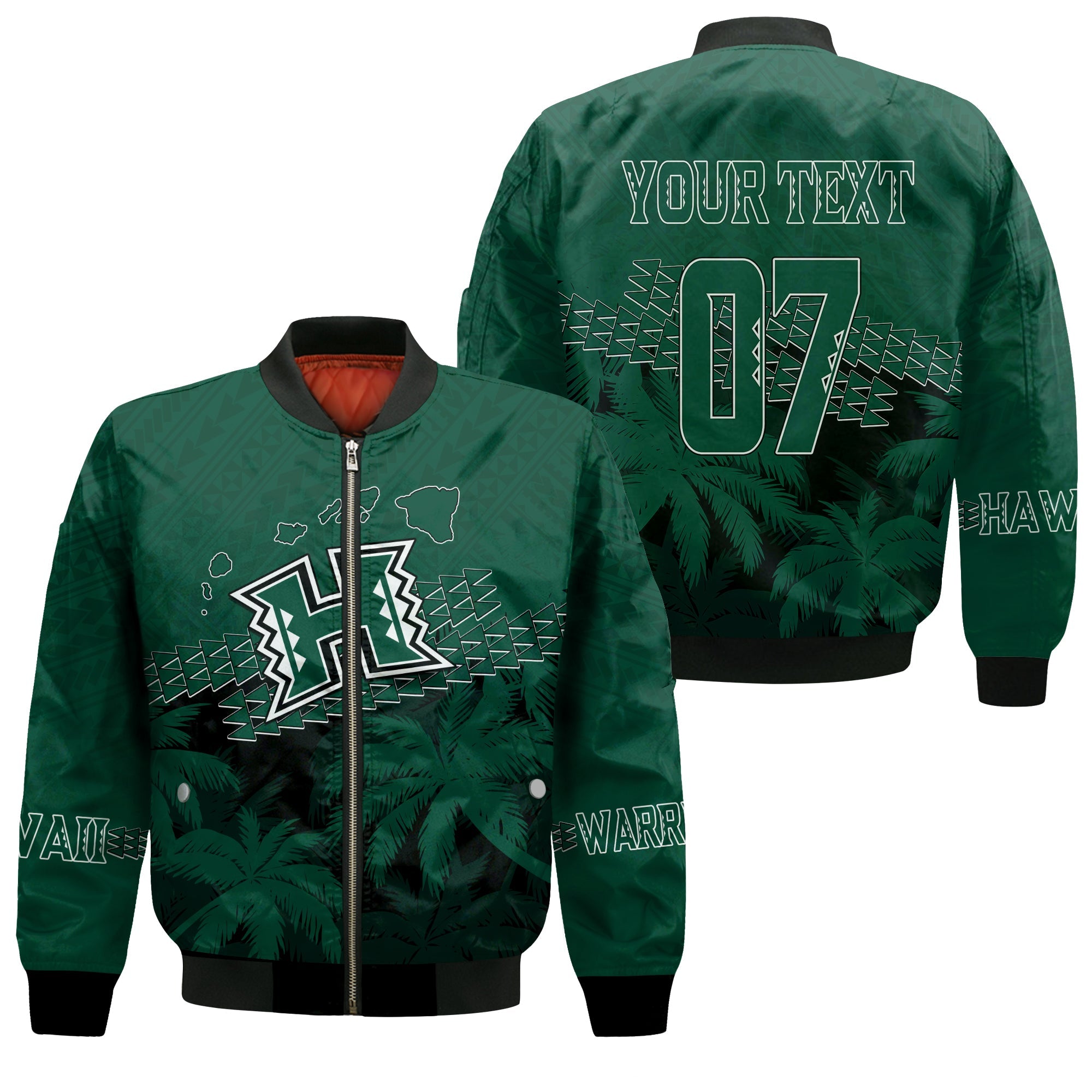 Personalised Hawaii Rainbow Warriors Bomber Jacket Laau Pama LT7 Unisex Green - Polynesian Pride