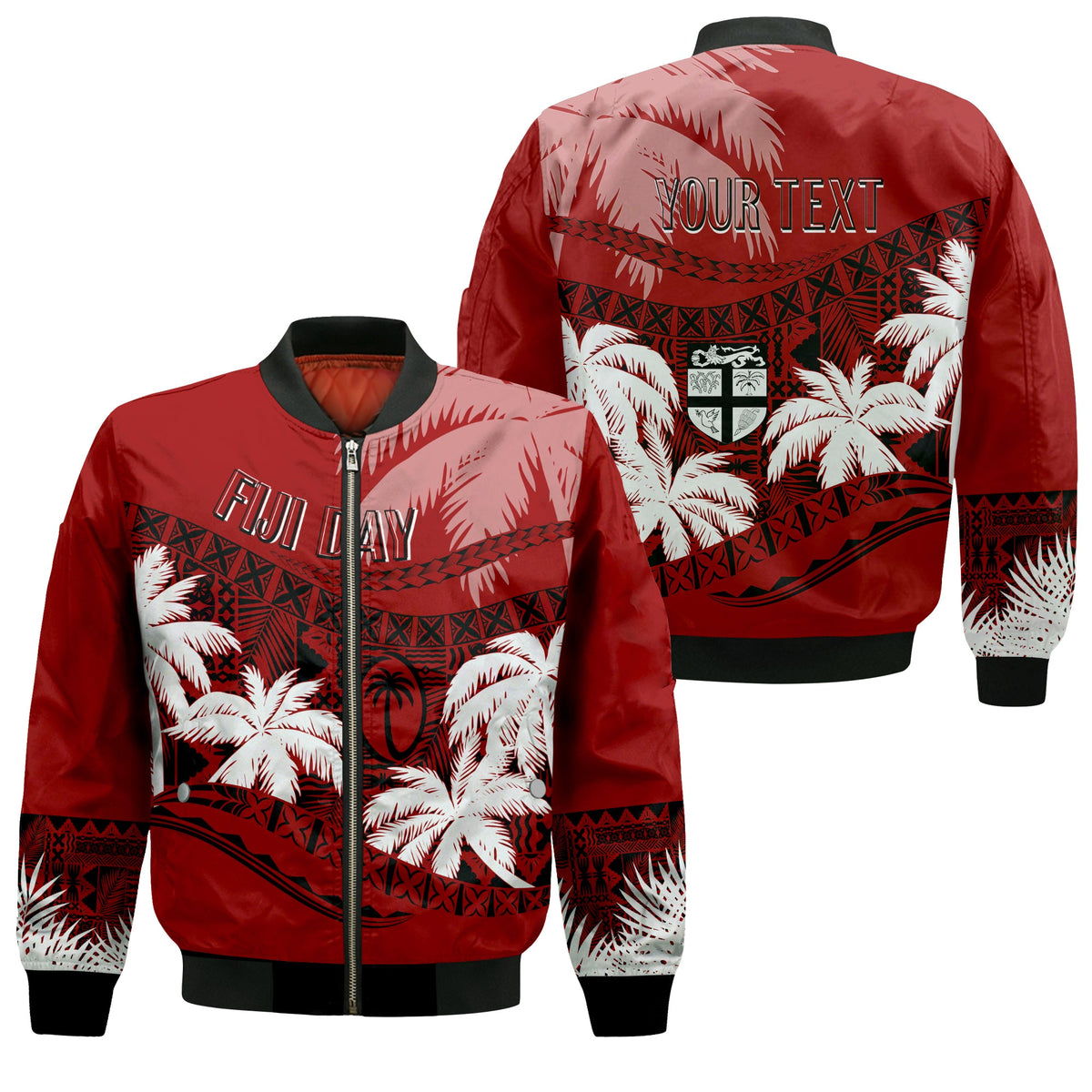 Personalised Fiji Day Bomber Jacket Flying Fijians Masi Kesa Style - Red LT7 Unisex Red - Polynesian Pride