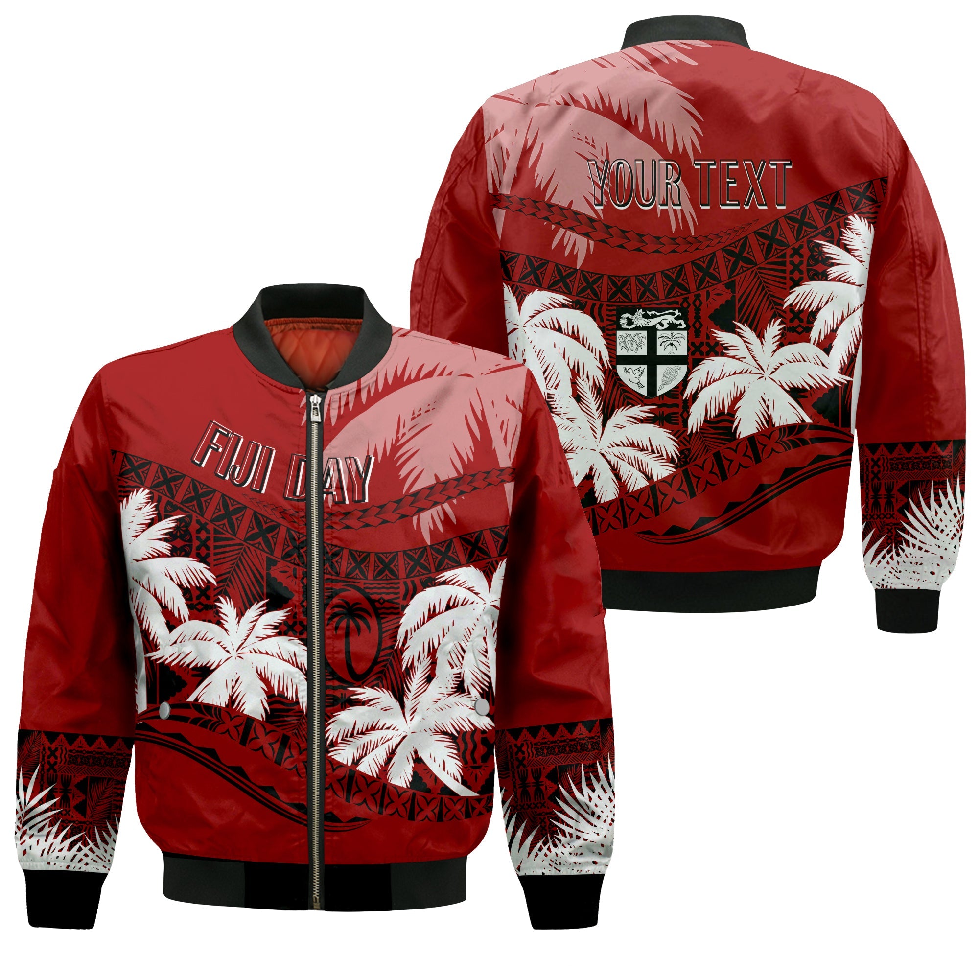 Personalised Fiji Day Bomber Jacket Flying Fijians Masi Kesa Style - Red LT7 Unisex Red - Polynesian Pride