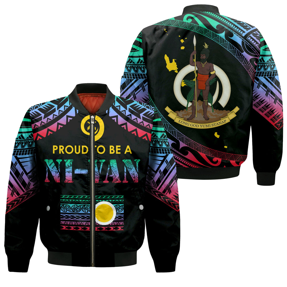 Vanuatu Proud To Be A Ni-Van - Polynesian Pattern Bomber Jacket - Shefa Province LT7 Unisex Black - Polynesian Pride