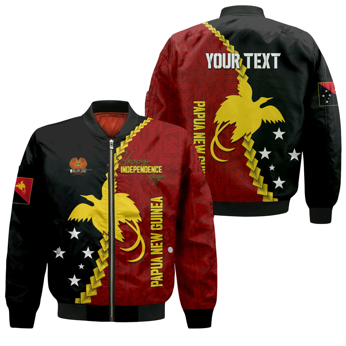 Personalised Papua New Guinea Bomber Jacket 49th Independence Anniversary - Motu Revareva LT7 Unisex Red - Polynesian Pride