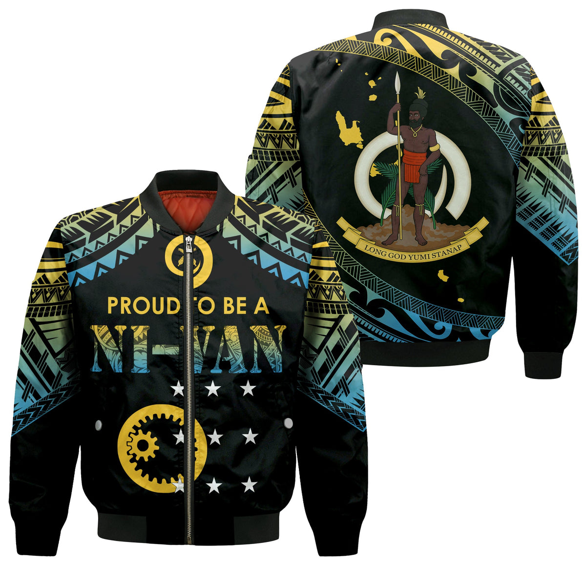 Vanuatu Proud To Be A Ni-Van - Polynesian Pattern Bomber Jacket - Sanma Province LT7 Unisex Black - Polynesian Pride