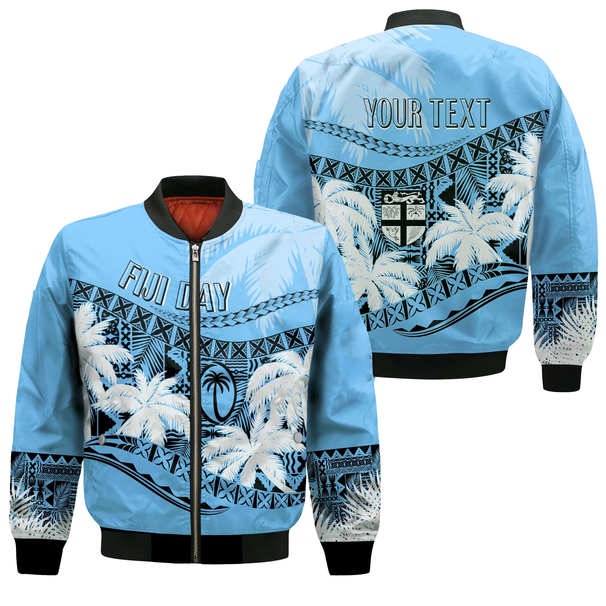 Personalised Fiji Day Bomber Jacket Flying Fijians Masi Kesa Style - Turquoise LT7 Unisex Turquoise - Polynesian Pride