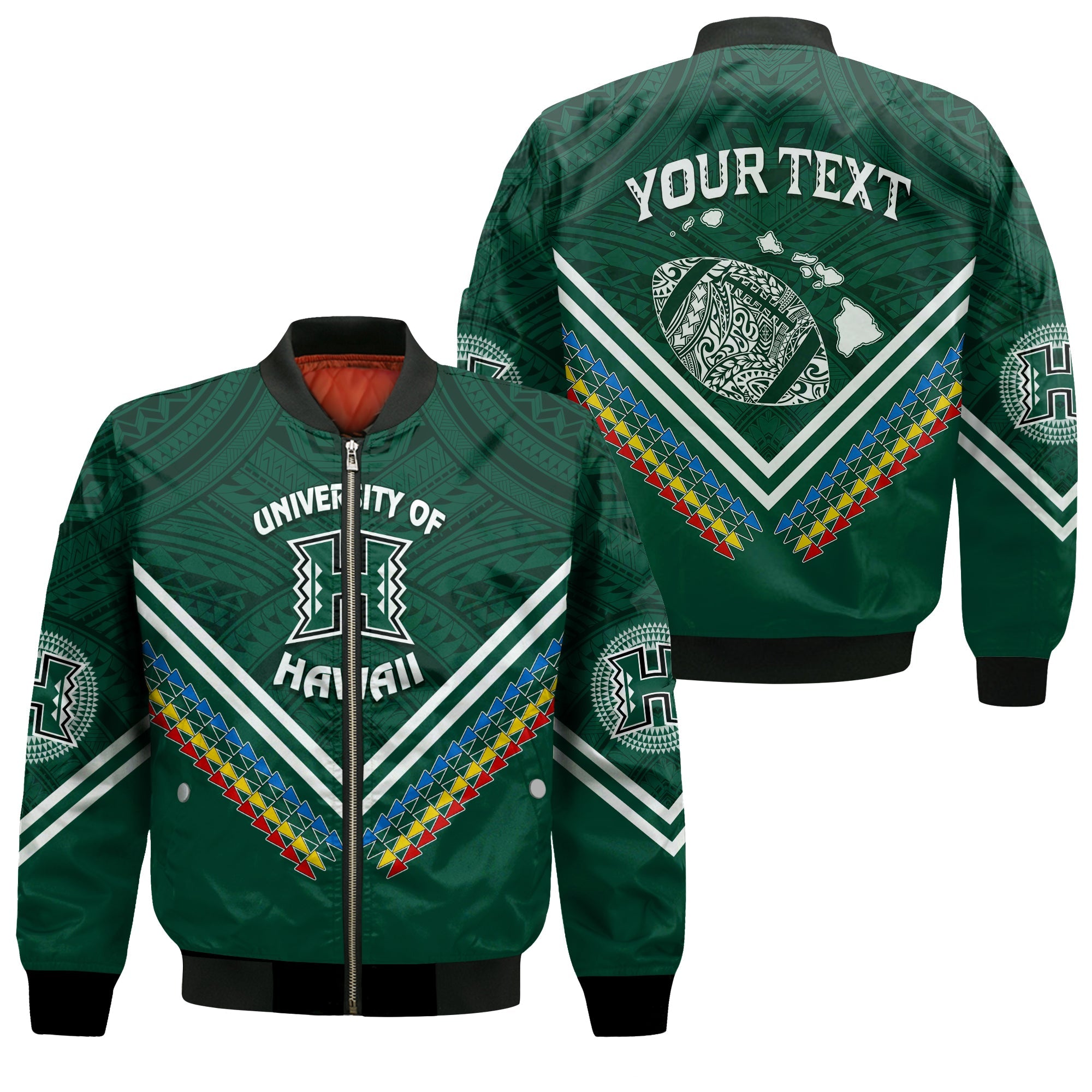 Personalised Hawaii Rainbow Warriors Bomber Jacket Simple Style LT7 Unisex Deep Green - Polynesian Pride