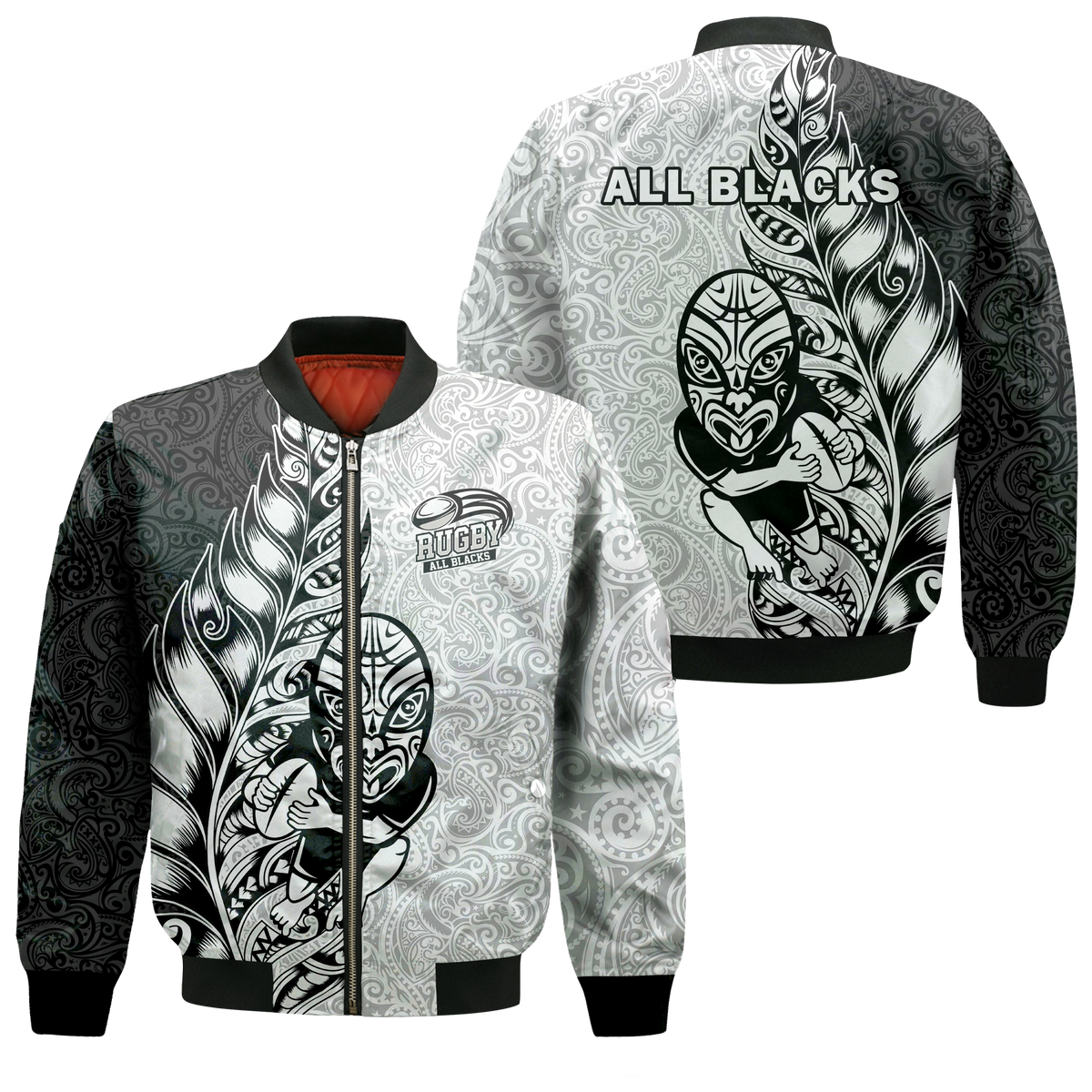 New Zealand Maori All Black Rugby Bomber Jacket - LT2 Unisex WHITE - Polynesian Pride