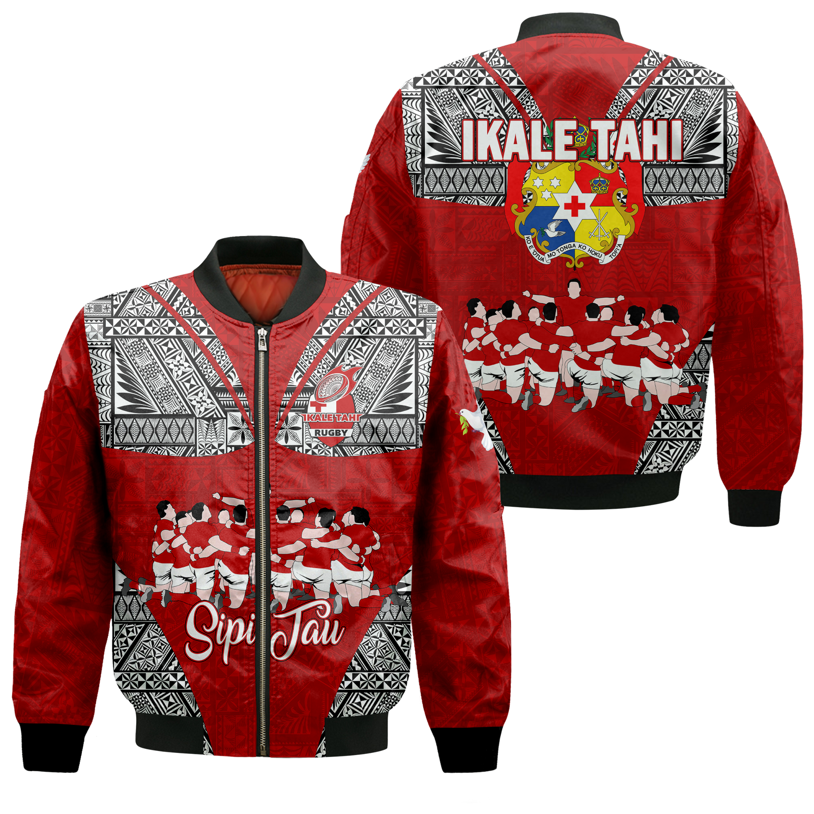 Tonga Rugby Ikale Tahi Sipi Tau Bomber Jacket - LT2 Unisex RED - Polynesian Pride