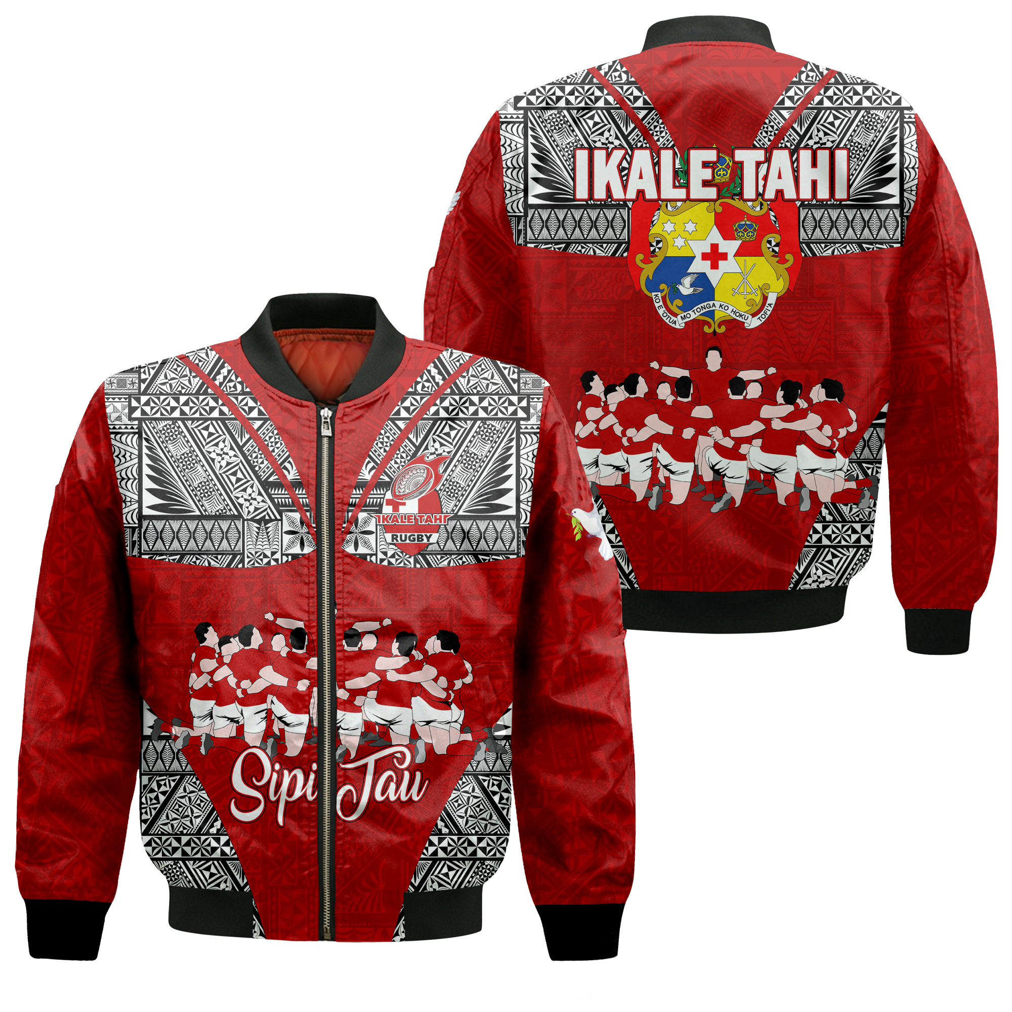 Tonga Rugby Ikale Tahi Sipi Tau Bomber Jacket - LT2 Unisex RED - Polynesian Pride