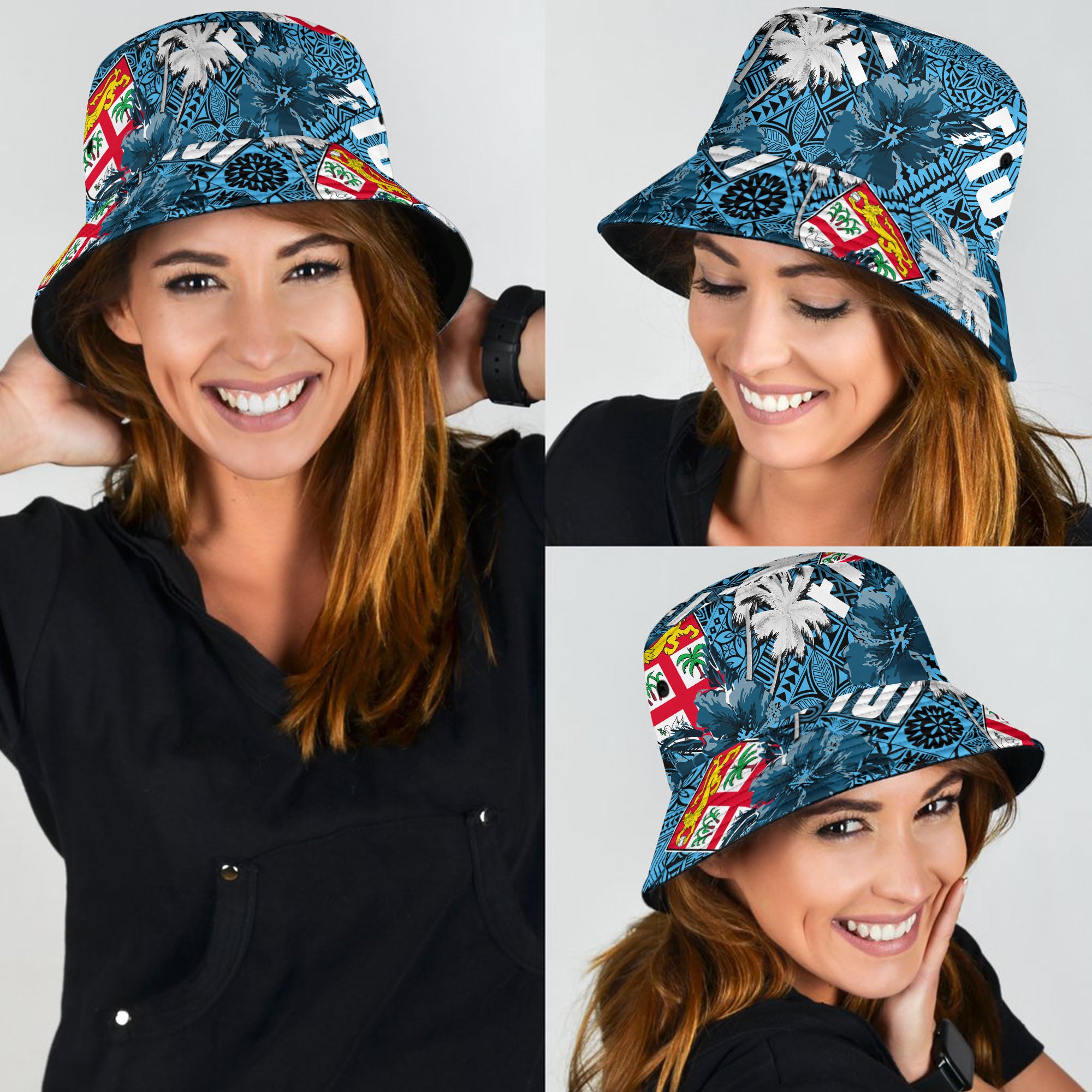 Fiji Hibiscus Bucket Hat Hawaii Style No.1 LT6 Unisex Universal Fit Blue - Polynesian Pride