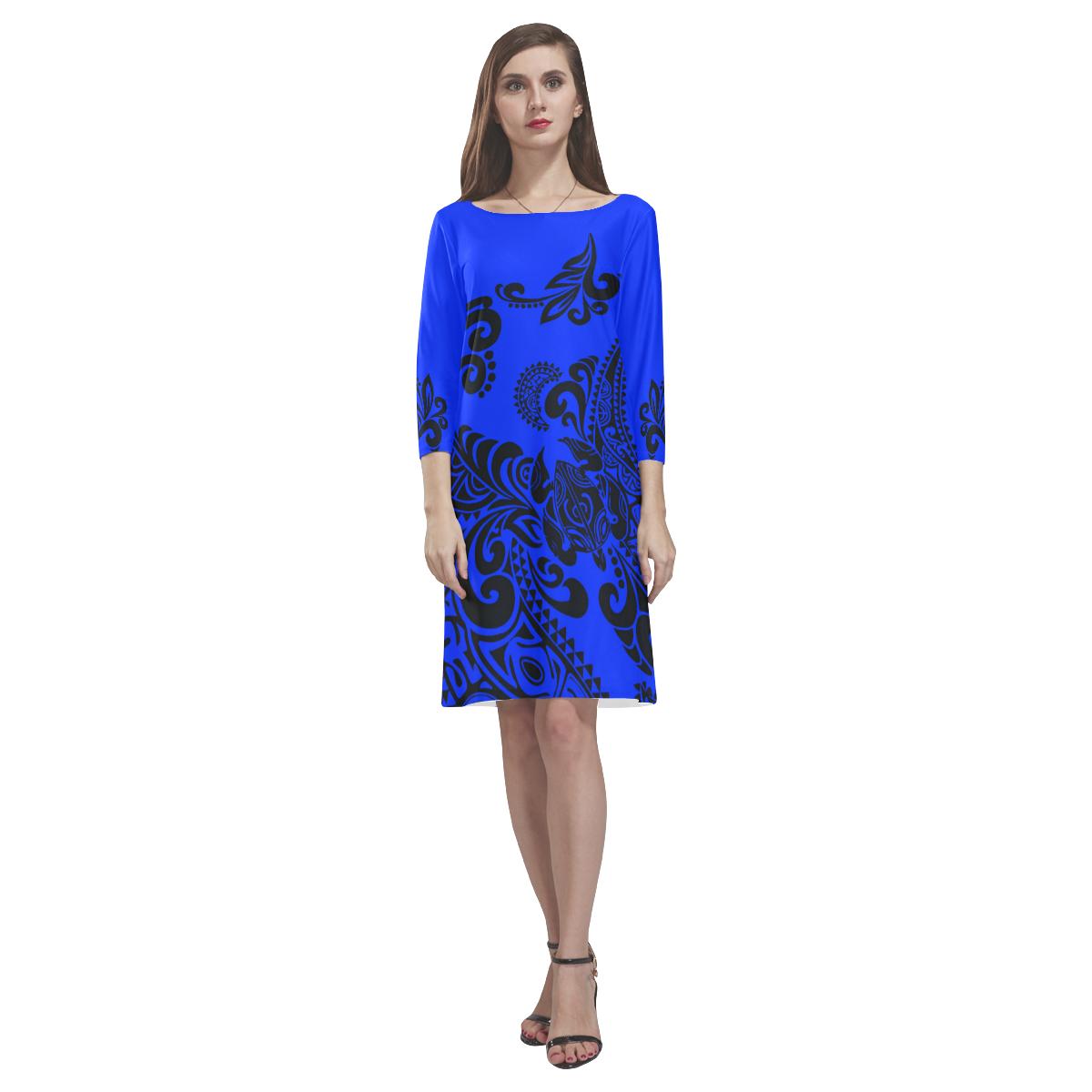 Polynesian Rhea Loose Round Neck Dress - Blue Turtle Women Blue - Polynesian Pride