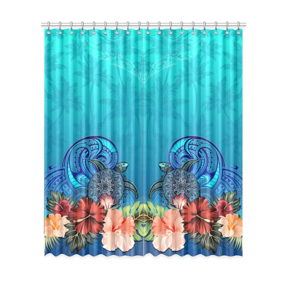 Window Curtain( Two Piece) Hibiscus Polynesian 2 One Size 52"x120"(Two Piece) Blue - Polynesian Pride