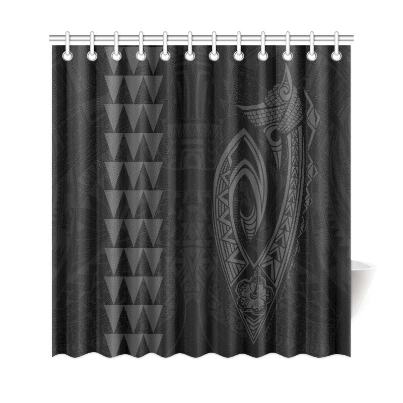 Hawaii Kakau Makau Fish Hook Polynesian Shower Curtain - Grey - Polynesian Pride