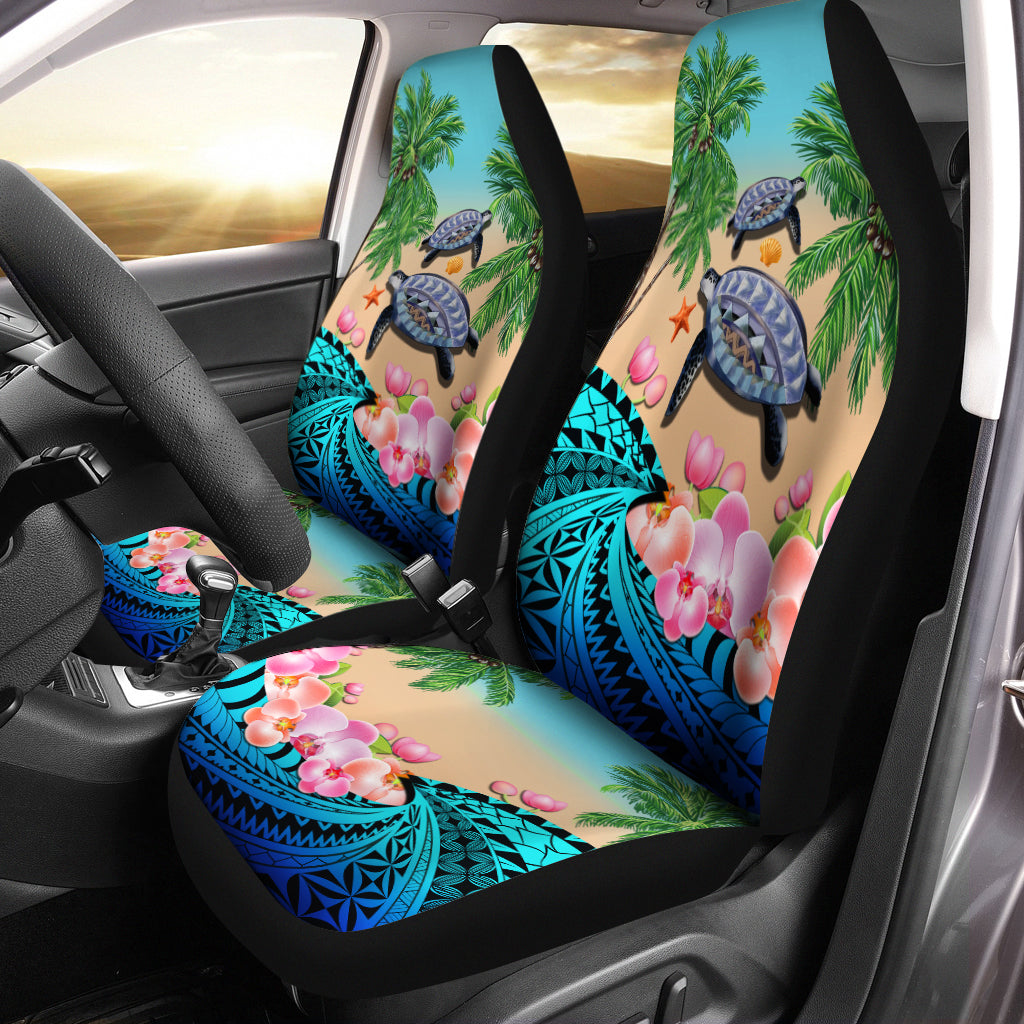 Polynesian Turtle Coconut Tree And Orchids Car Seat Covers LT14 - Polynesian Pride
