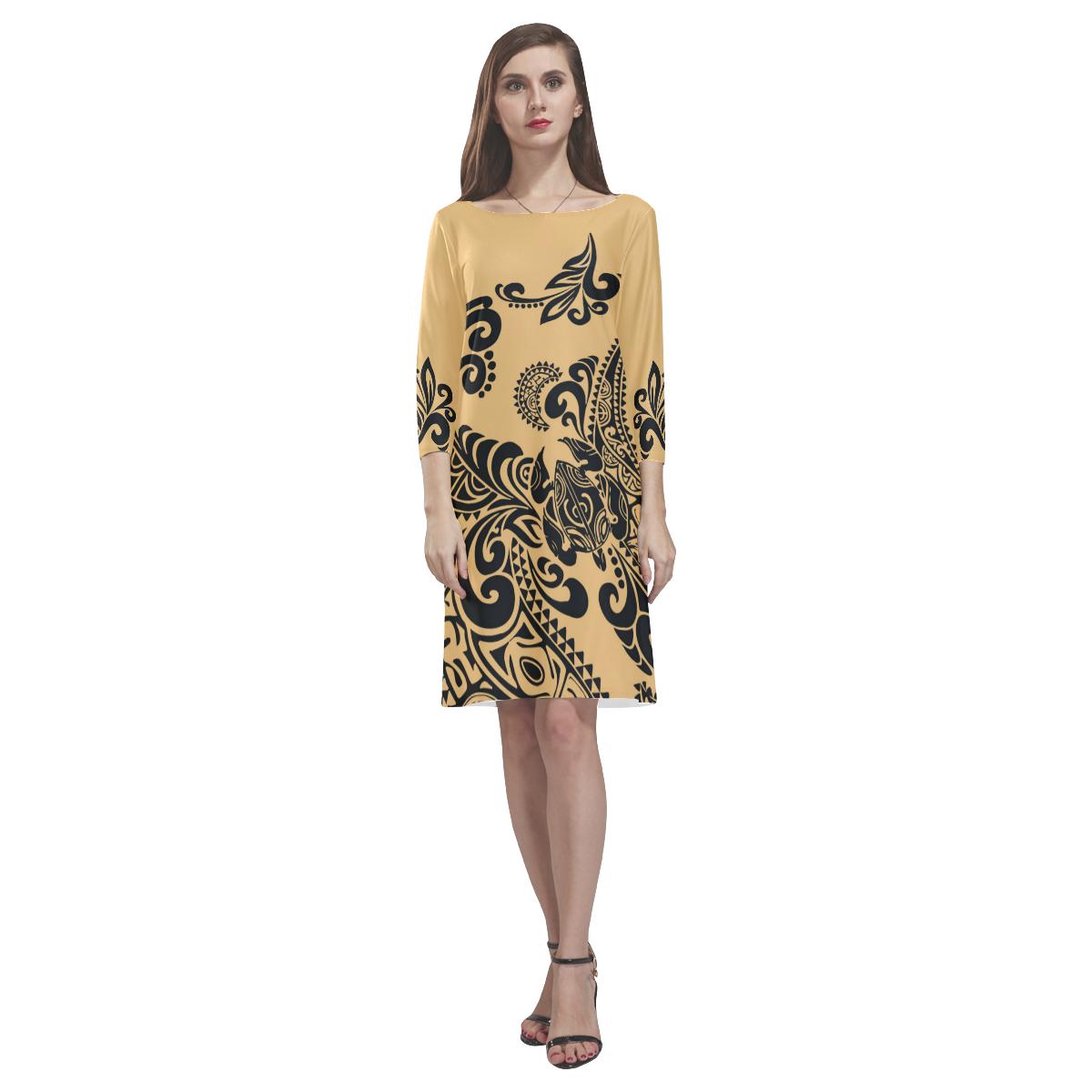 Polynesian Rhea Loose Round Neck Dress - Yellow Turtle Women Yellow - Polynesian Pride