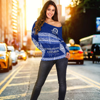 Queen Salote College Off Shoulder Sweater Tonga Pattern LT13 - Polynesian Pride