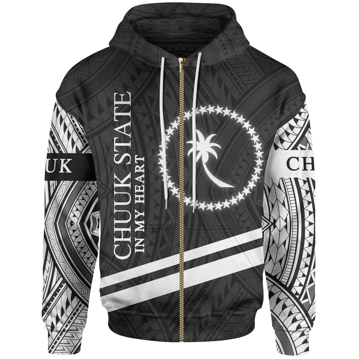 Chuuk State Zip Hoodie In My Heart Style Polynesian Patterns Unisex Black - Polynesian Pride