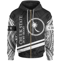 Chuuk State Zip Hoodie In My Heart Style Polynesian Patterns Unisex Black - Polynesian Pride
