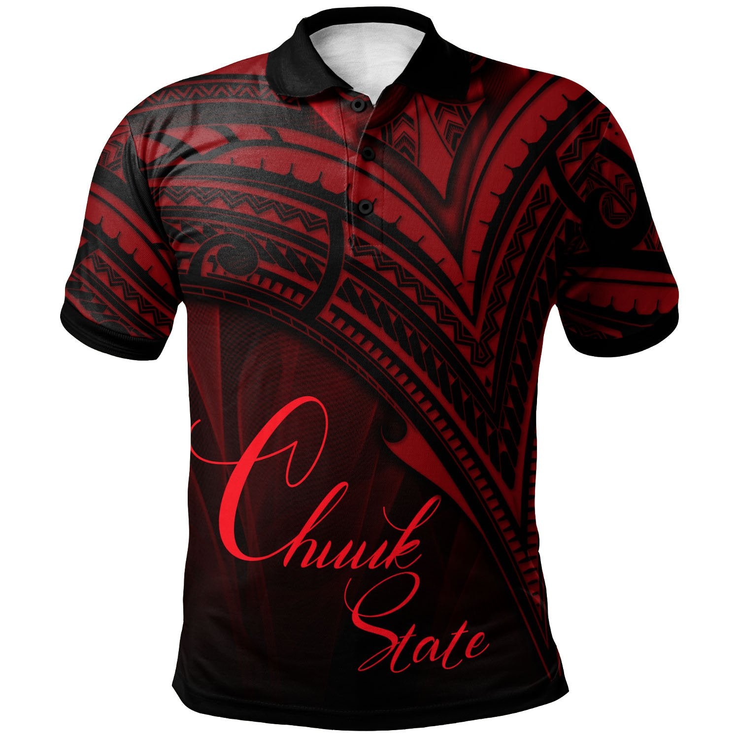 Chuuk State Polo Shirt Red Color Cross Style Unisex Black - Polynesian Pride