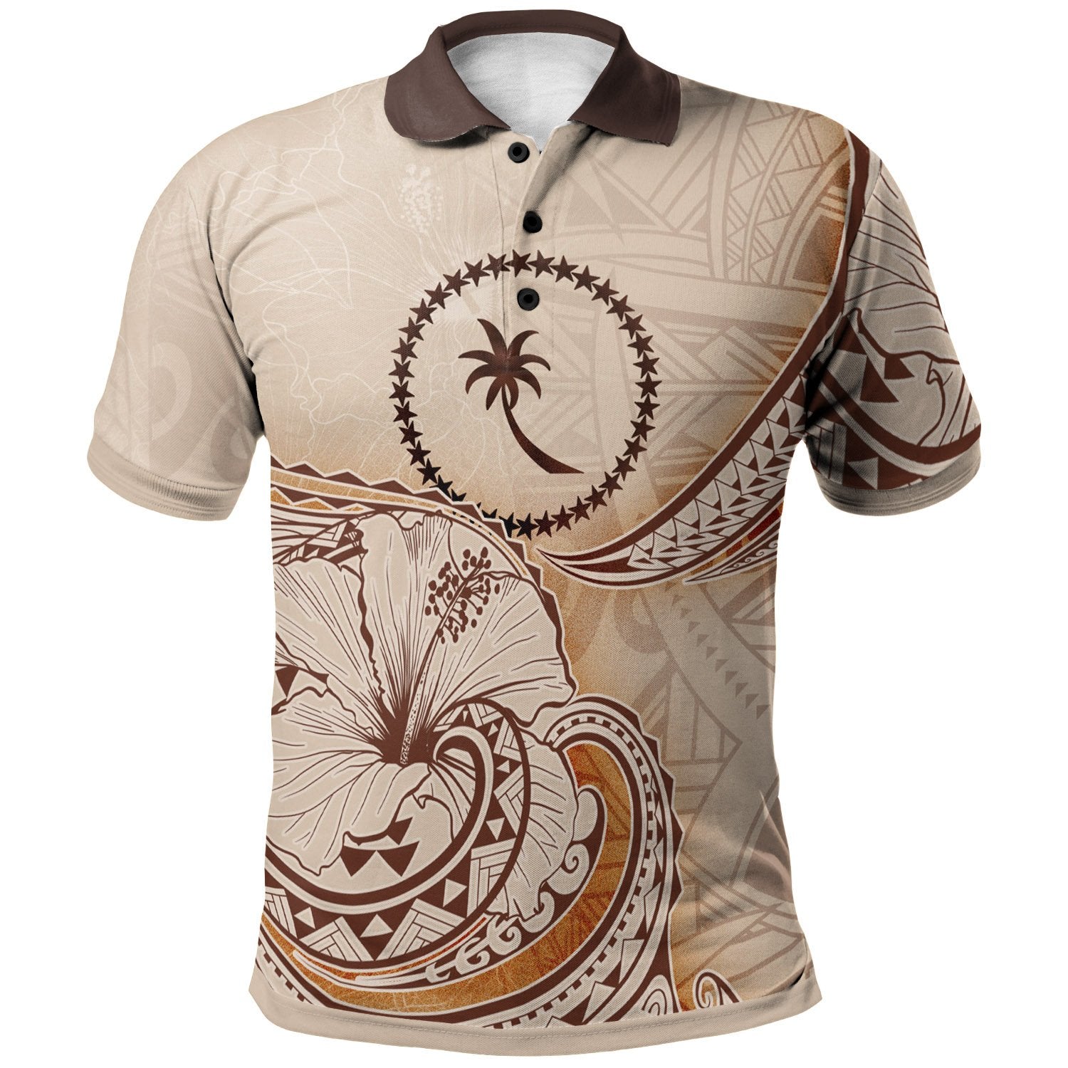 Chuuk Polo Shirt Hibiscus Flowers Vintage Style Unisex Nude - Polynesian Pride