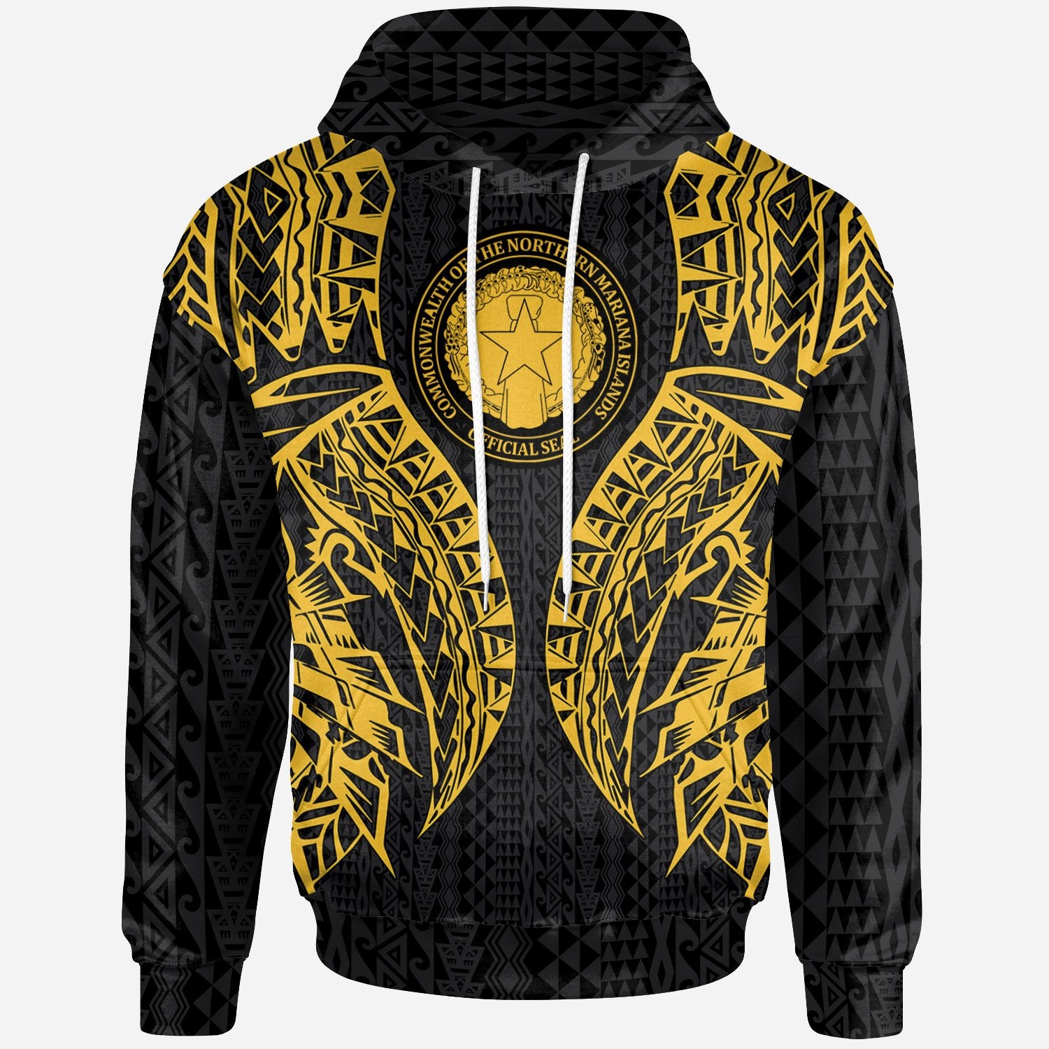 Northern Mariana Islands Hoodie Polynesian Lion Head Gold Style Unisex Gold - Polynesian Pride