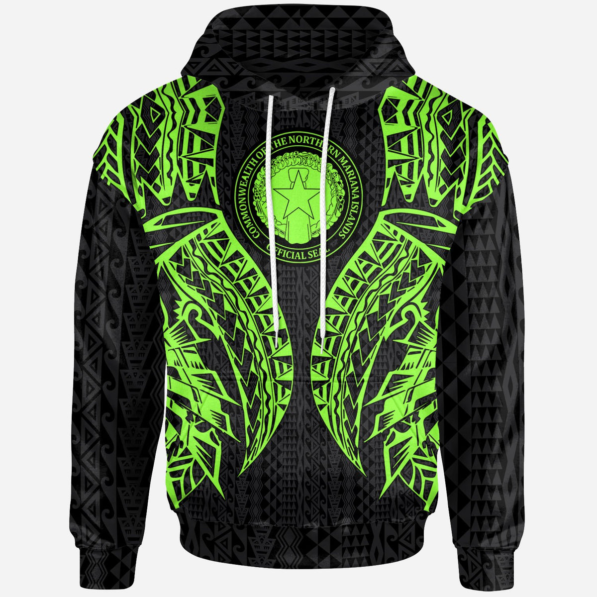 Northern Mariana Islands Hoodie Polynesian Lion Head Green Style Unisex Green - Polynesian Pride
