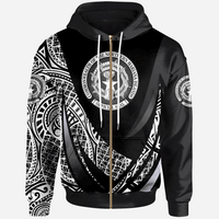 Northern Mariana Islands Zip Hoodie White Polynesian Patterns Sport Style Unisex Black - Polynesian Pride