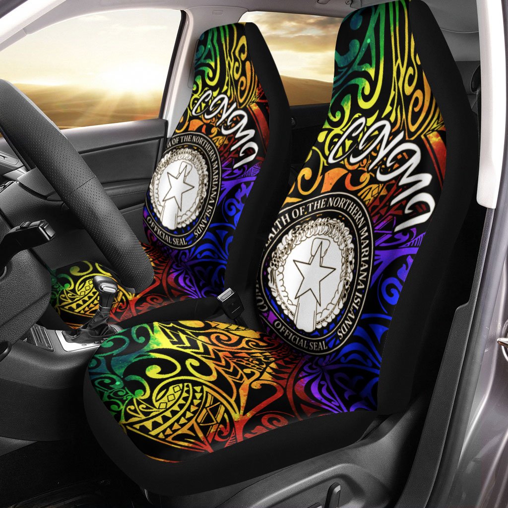 Northern Mariana Islands Car Seat Covers - Rainbow Polynesian Pattern Universal Fit Rainbow - Polynesian Pride