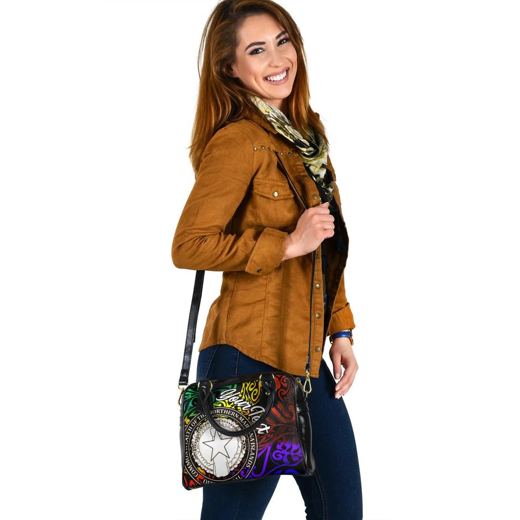 Northern Mariana Islands Custom Personalised Shoulder Handbag - Rainbow Polynesian Pattern - Polynesian Pride