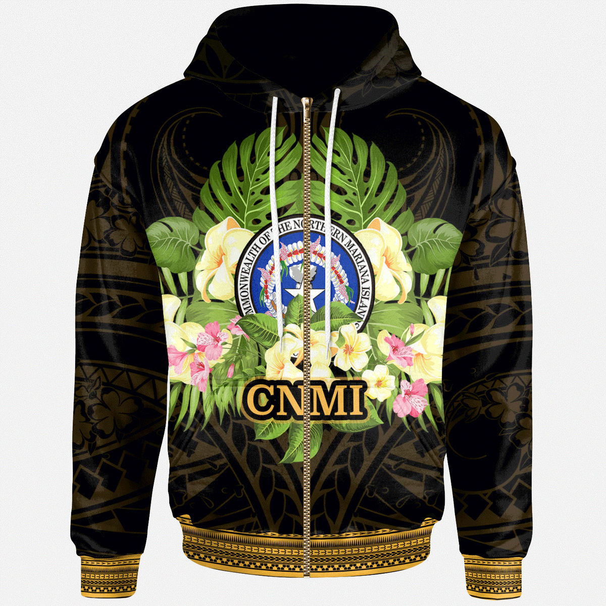 Northern Mariana Islands Zip Hoodie Polynesian Gold Patterns Collection Unisex Black - Polynesian Pride
