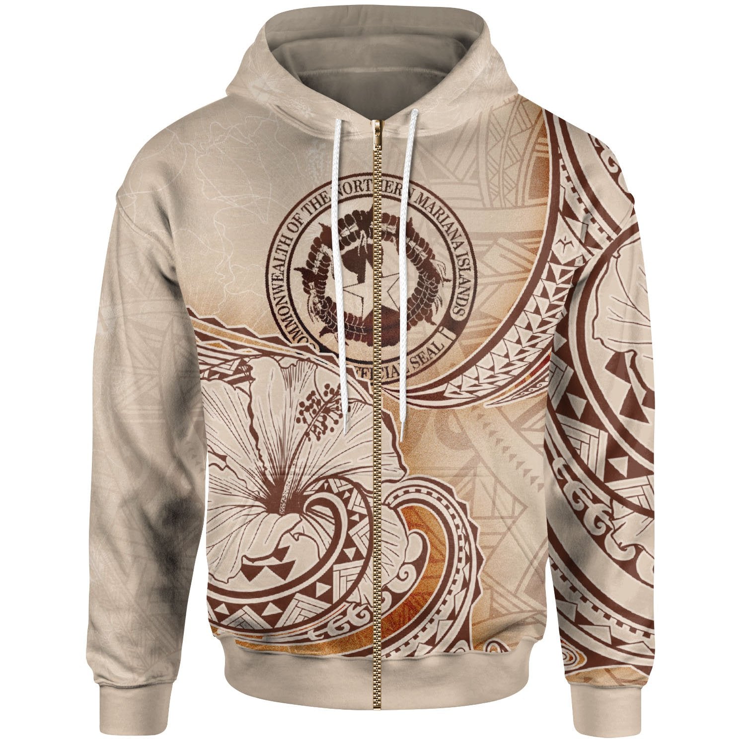 Northern Mariana Islands Zip Hoodie Hibiscus Flowers Vintage Style Unisex Nude - Polynesian Pride