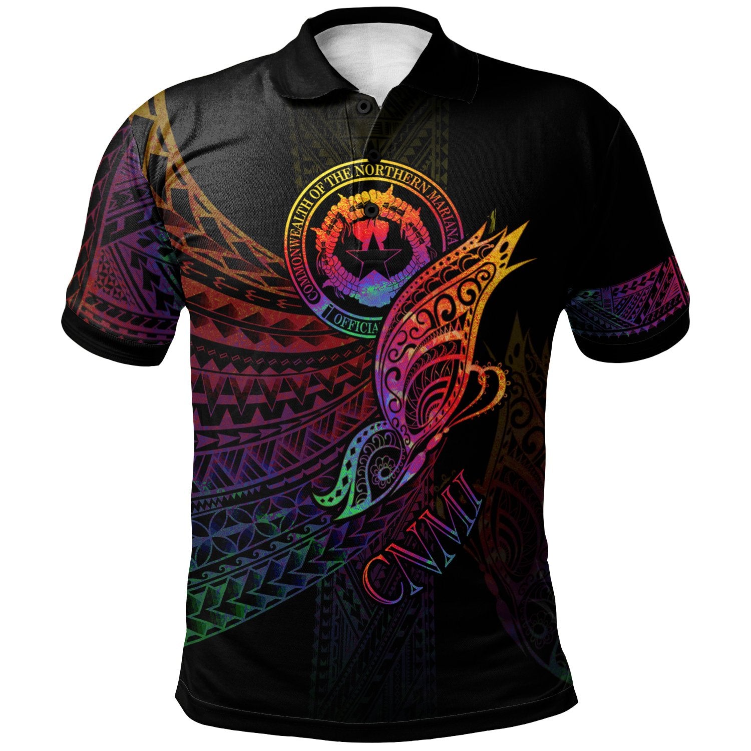 Northern Mariana Islands Polo Shirt Butterfly Polynesian Style Unisex Black - Polynesian Pride