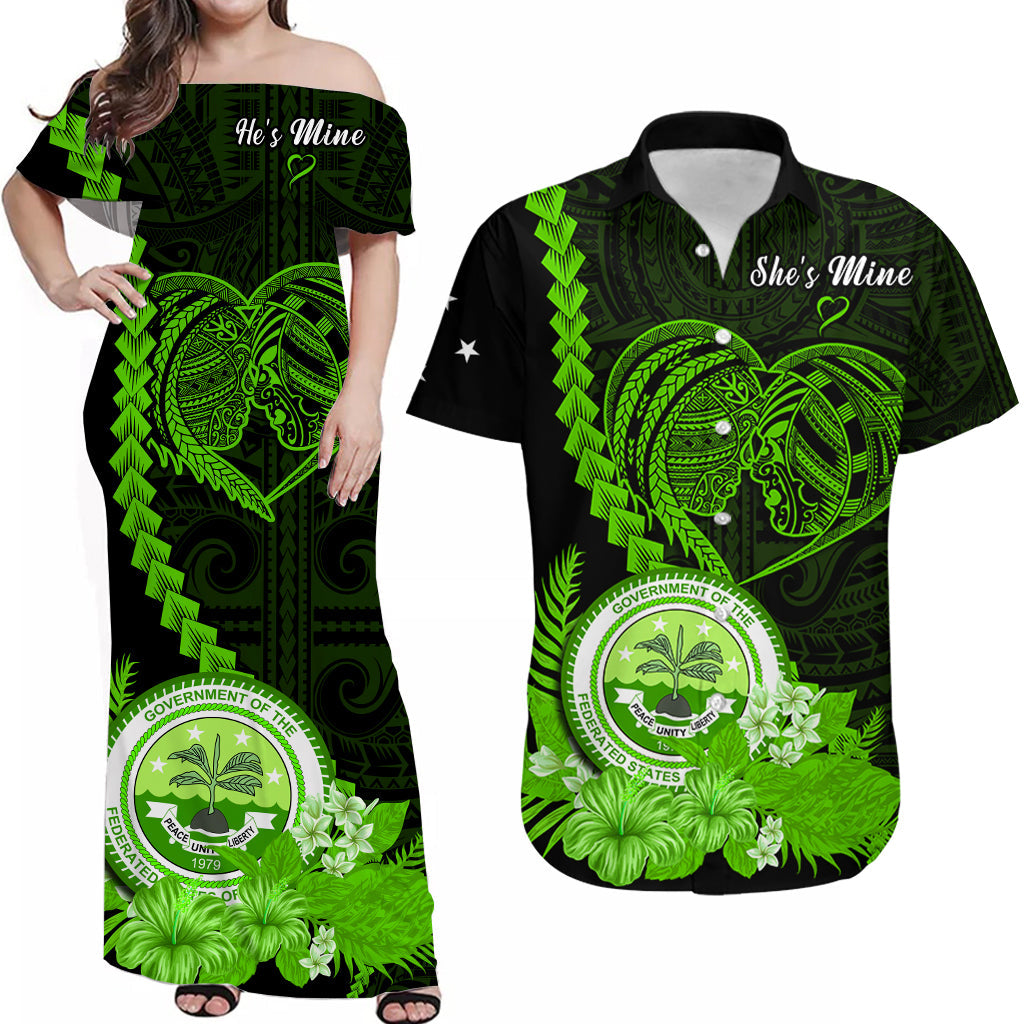 Custom Valentine Federated States of Micronesia Matching Hawaiian Shirt and Dress Heart Love Tropical Flowers Green LT14 Green - Polynesian Pride