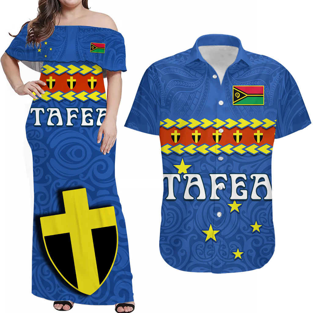 Custom Matching Hawaiian Shirt and Dress Tafea Province Vanuatu Pig Tusk Polynesian Flag Style LT14 Blue - Polynesian Pride