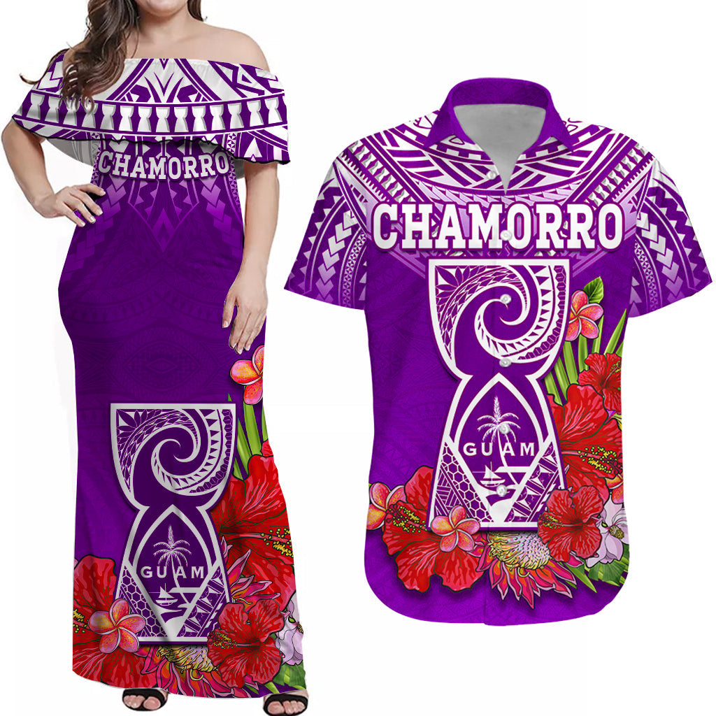 Custom Guam Matching Hawaiian Shirt and Dress Chamorro Guaman Latte Stone Tropical Flowers Purple Version LT14 Purple - Polynesian Pride