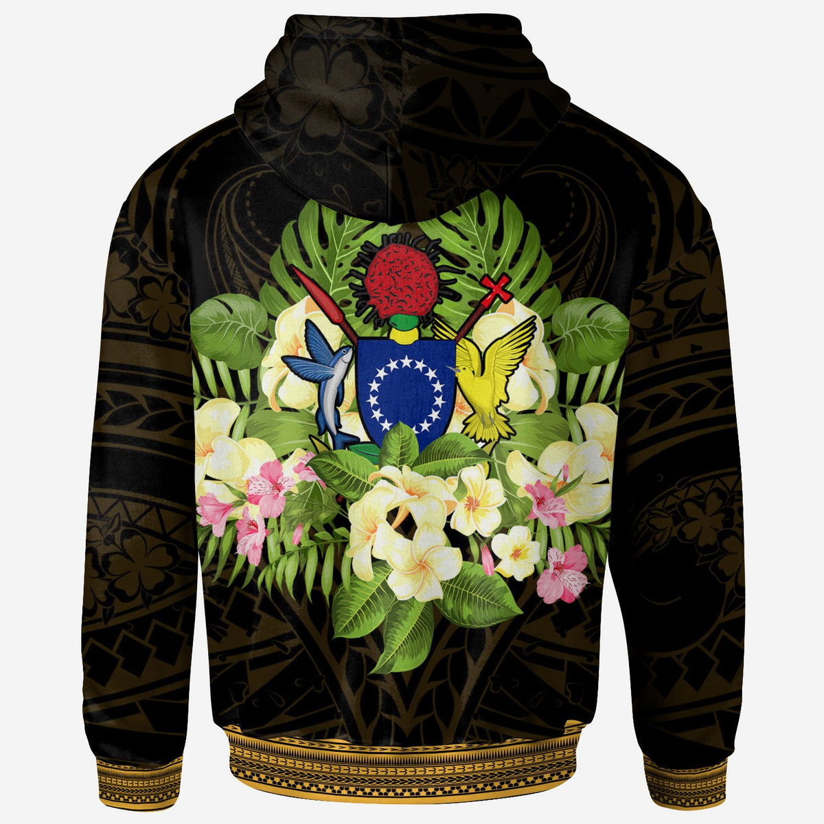 Cook Islands Zip Hoodie Polynesian Gold Patterns Collection - Polynesian Pride
