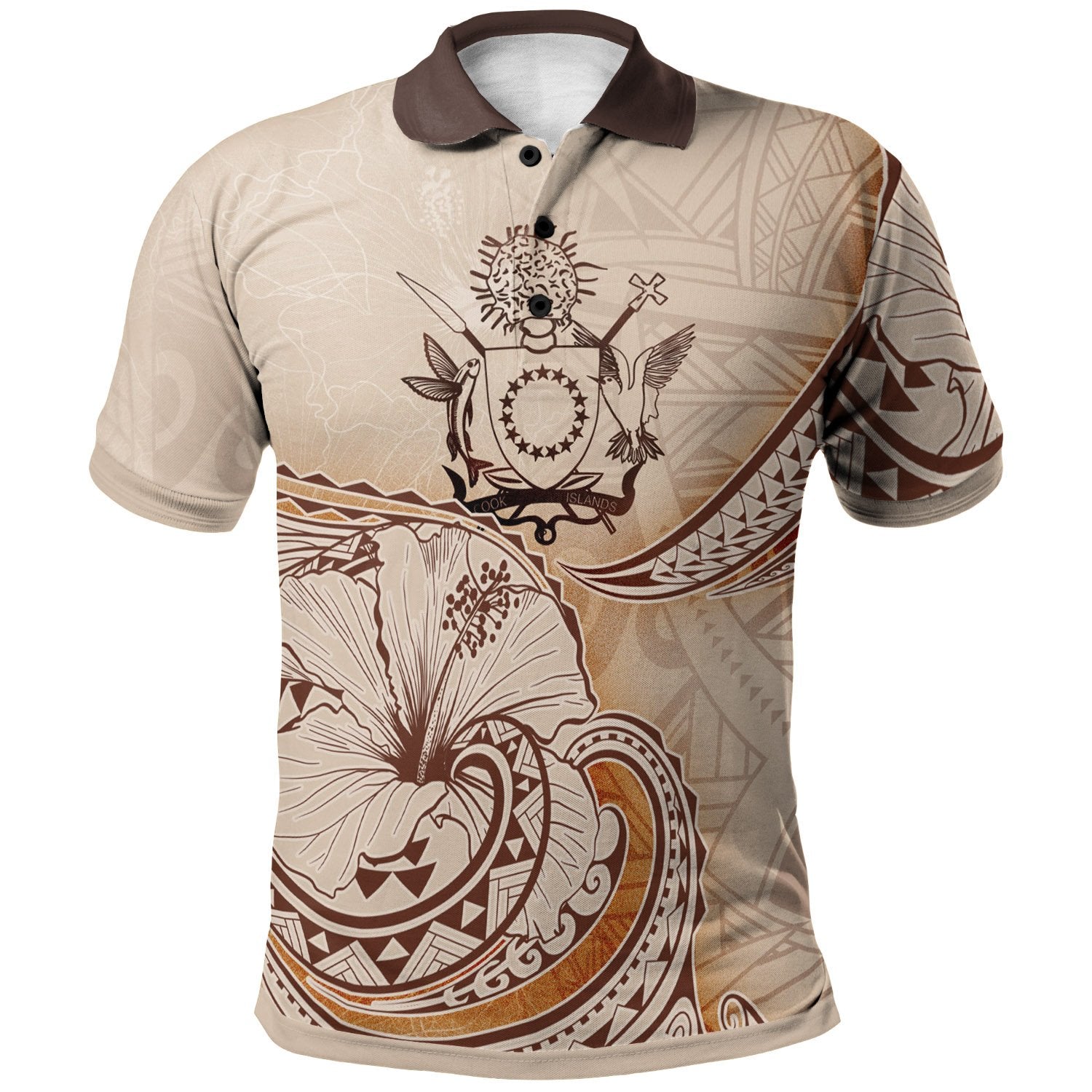 Cook Islands Polo Shirt Hibiscus Flowers Vintage Style Unisex Nude - Polynesian Pride