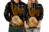 Custom FSM Valentine Couple Hoodie Heart Love Tropical Flowers Gold LT14 - Polynesian Pride
