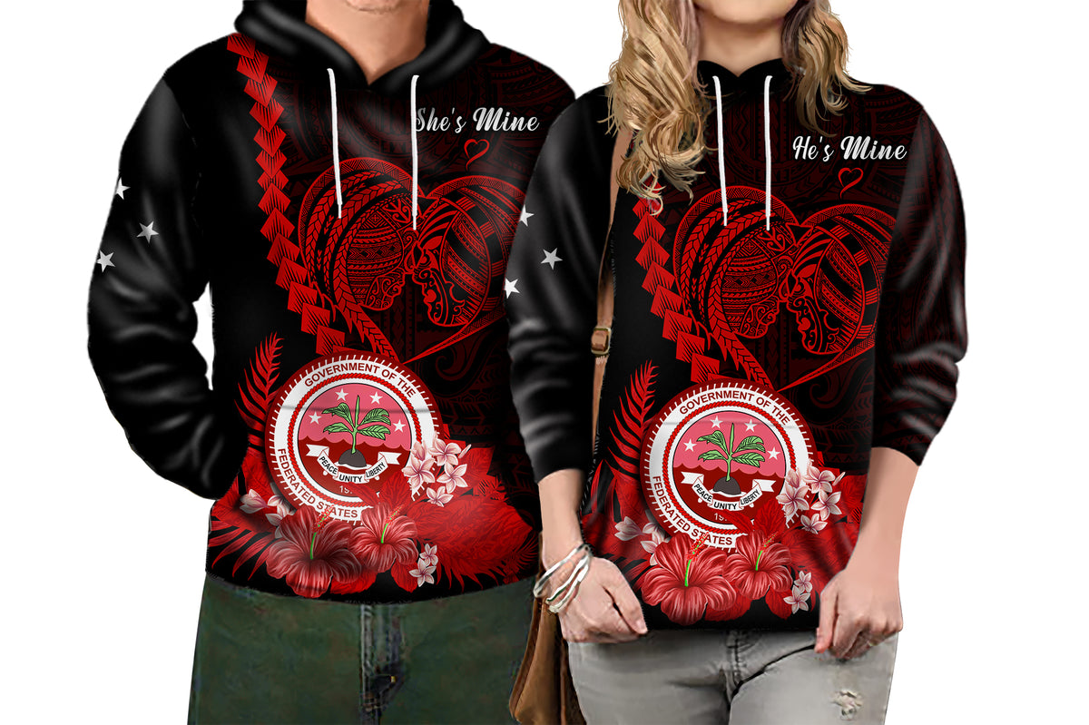 Custom FSM Valentine Couple Hoodie Heart Love Tropical Flowers Red LT14 - Polynesian Pride