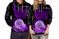 Custom FSM Valentine Couple Hoodie Heart Love Tropical Flowers Purple LT14 - Polynesian Pride