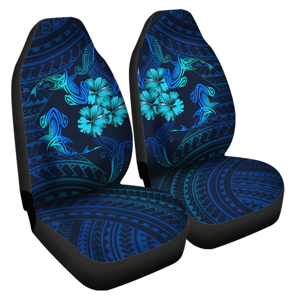 Hawaii Couple Shark Hibiscus Polynesian Car Seat Covers - Blue - Mina Style - AH Universal Fit Blue - Polynesian Pride