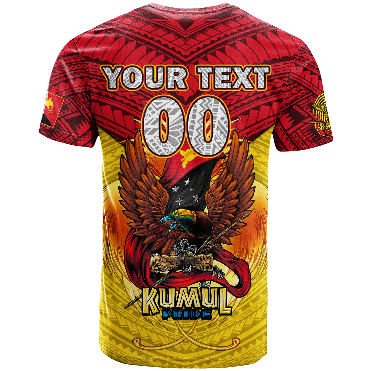 Custom Papua New Guinea Rugby Kumul Pride T Shirt LT2 YELLOW - Polynesian Pride