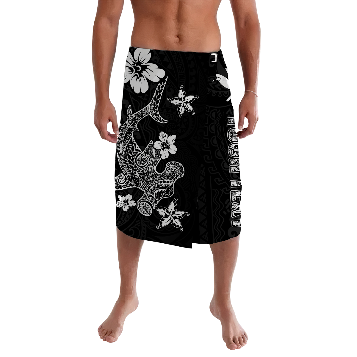 Custom Hawaii Hammerhead Shark Hibiscus Hawaii Pattern Lavalava LT2 Lavalava BLACK - Polynesian Pride