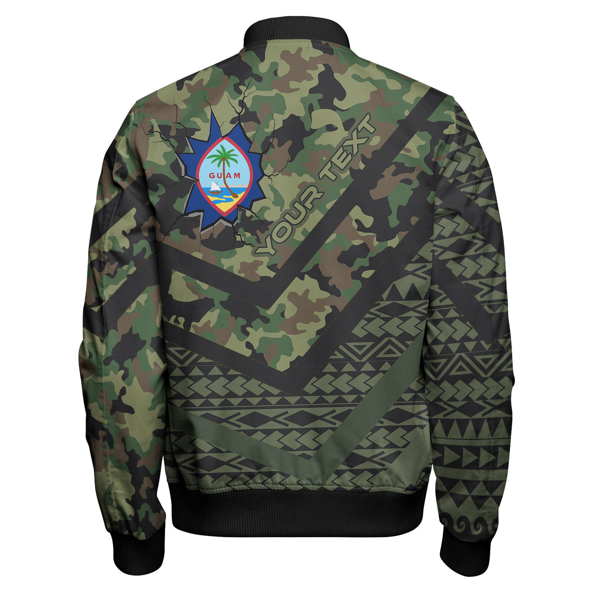 Guam Sleeve Zip Bomber Jacket - Custom Guam Camo Deluxe Polynesian Tattoo Bomber Jacket - Polynesian Pride