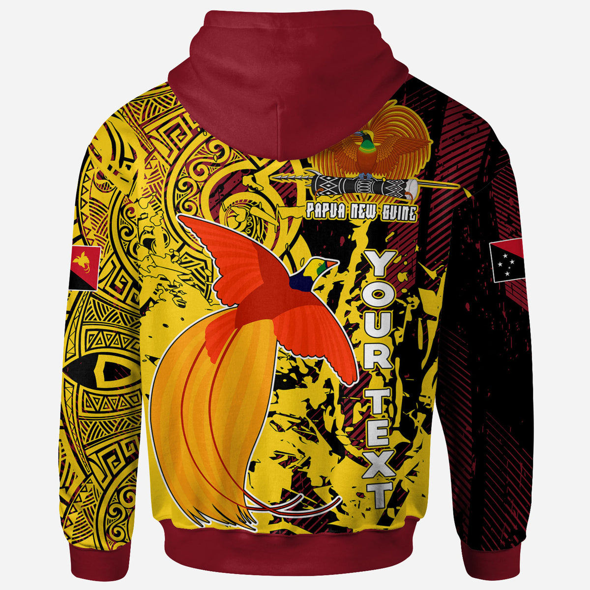 Papua New Guinea Hoodie Custom PNG Independence Day With Raggiana Bird of Paradise Polynesian Grunge Style Hoodie - Polynesian Pride