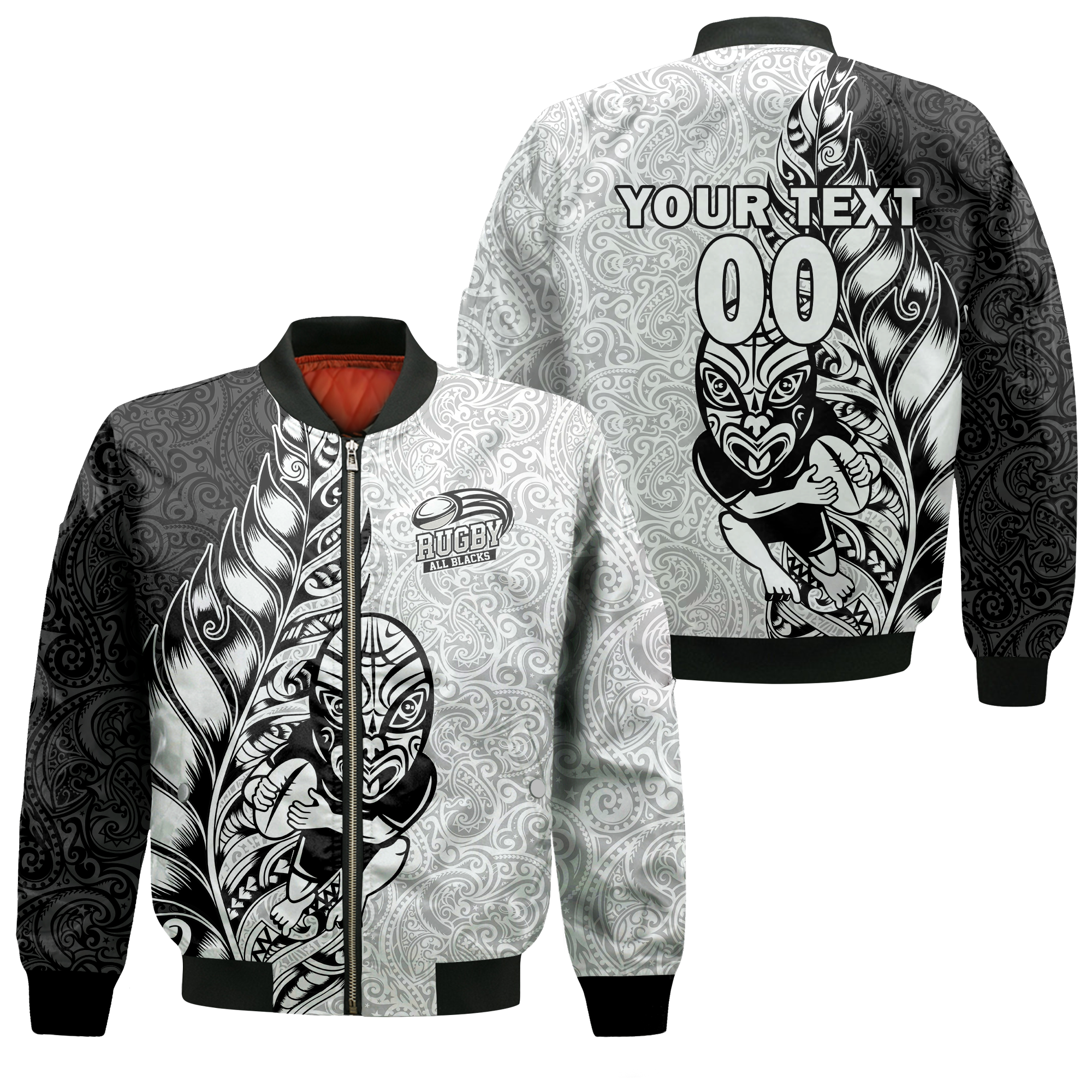 (Custom Personalised) New Zealand Maori All Black Rugby Bomber Jacket - LT2 Unisex WHITE - Polynesian Pride