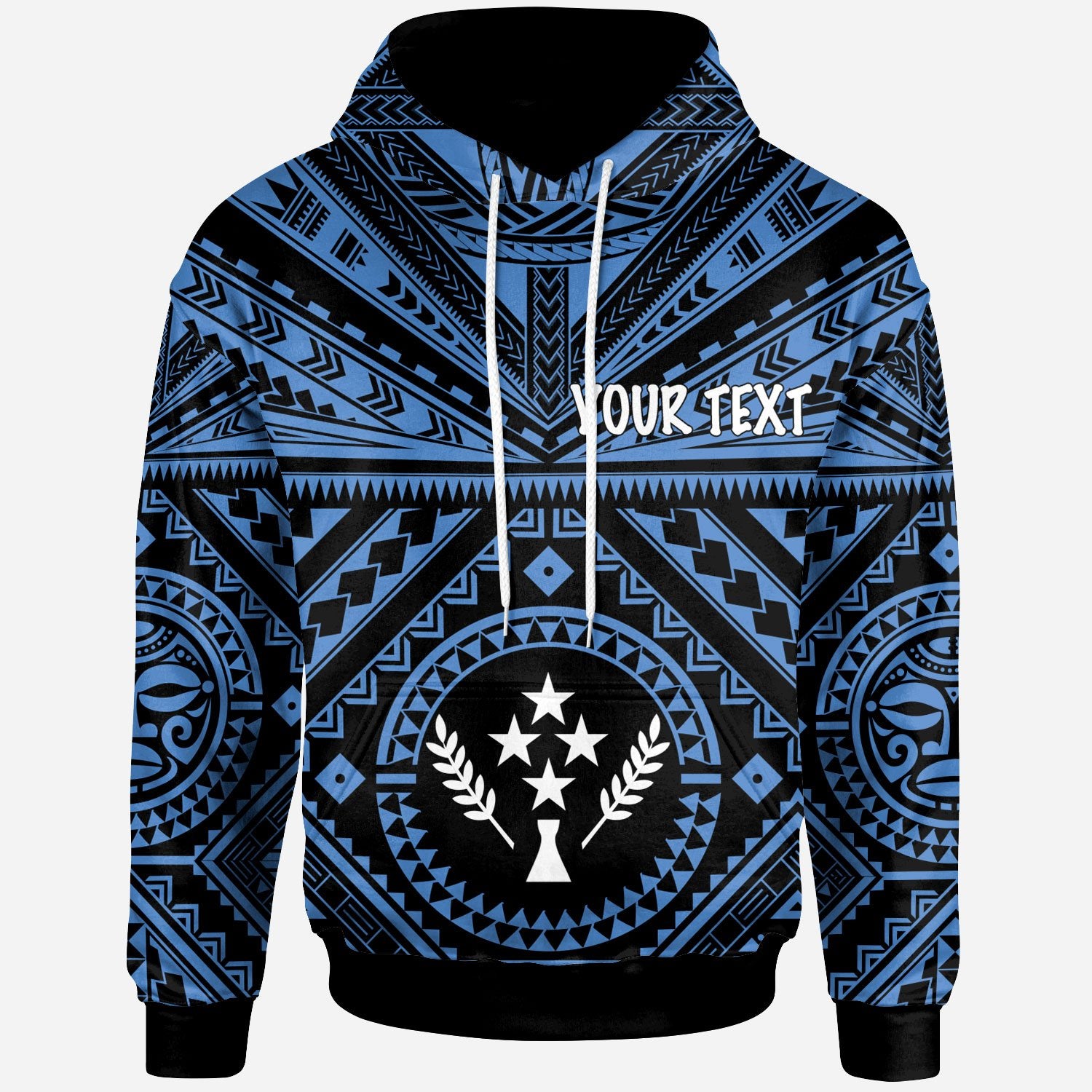 Kosrae Custom Hoodie Kosrae Flag In Polynesian Tattoo Style (Blue) Unisex Blue - Polynesian Pride