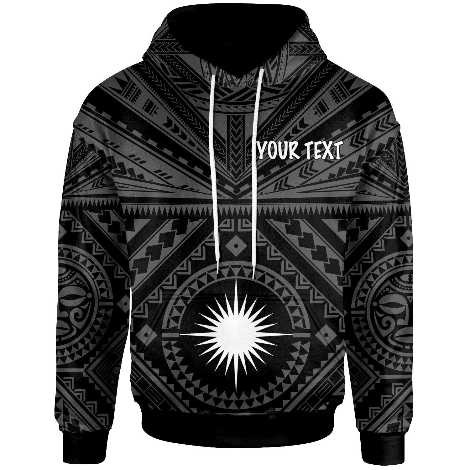 Marshall Islands Custom Hoodie Marshall Islands Seal With Polynesian Tattoo Style (Black) Unisex Black - Polynesian Pride