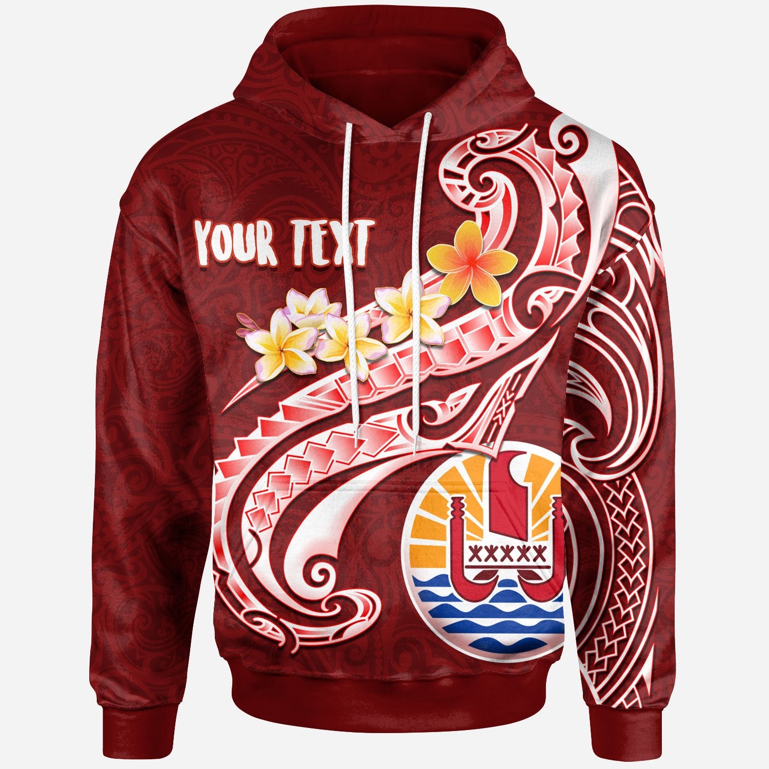 Tahiti Custom Hoodie Tahiti Seal Polynesian Patterns Plumeria Unisex Red - Polynesian Pride