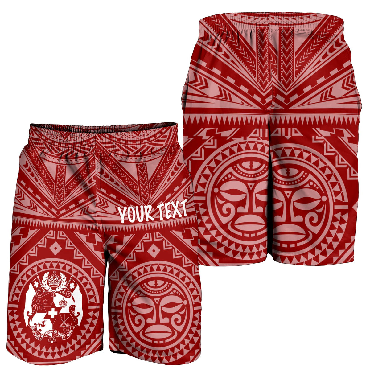 Tonga Personalised Men's Short - Tonga Seal With Polynesian Tattoo Style (Red) - Polynesian Pride