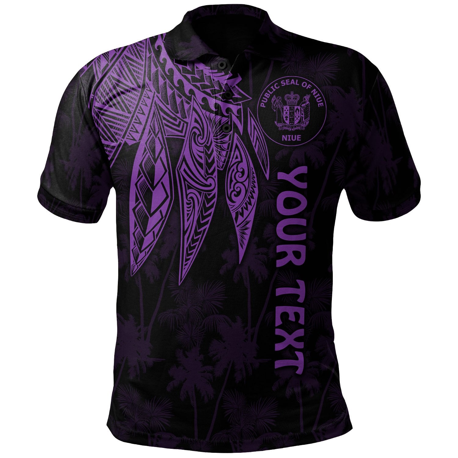 Niue Custom Polo Polynesian Wings (Purple) Unisex Purple - Polynesian Pride