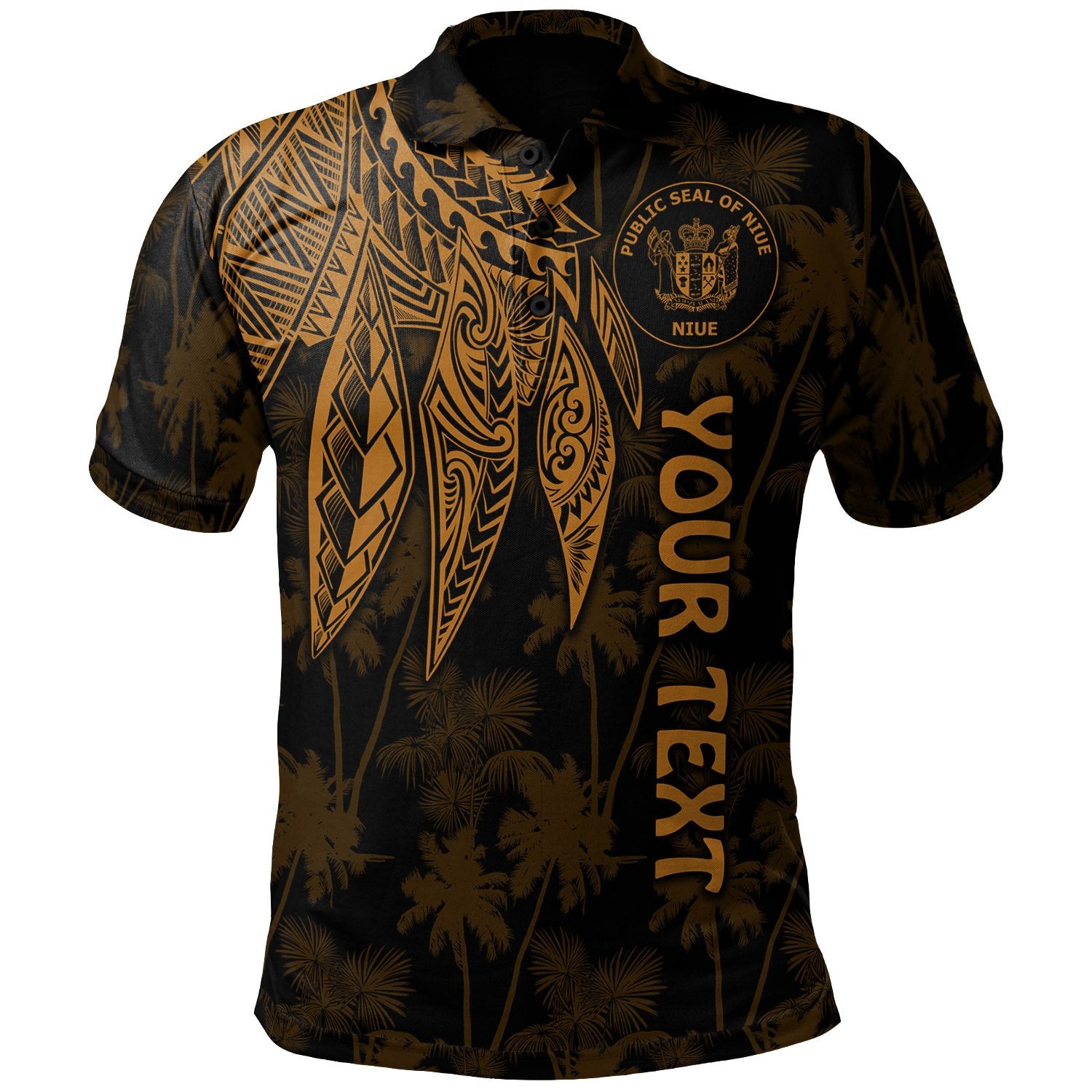 Niue Custom Polo Polynesian Wings (Golden) Unisex Golden - Polynesian Pride